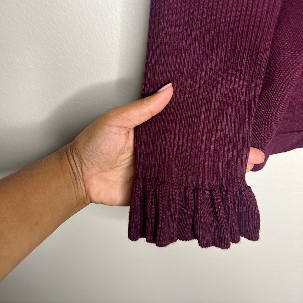 DKNY Open Front‎ Ribbed Ruffle Cropped Sleeve Cardigan - Picture 4 of 7